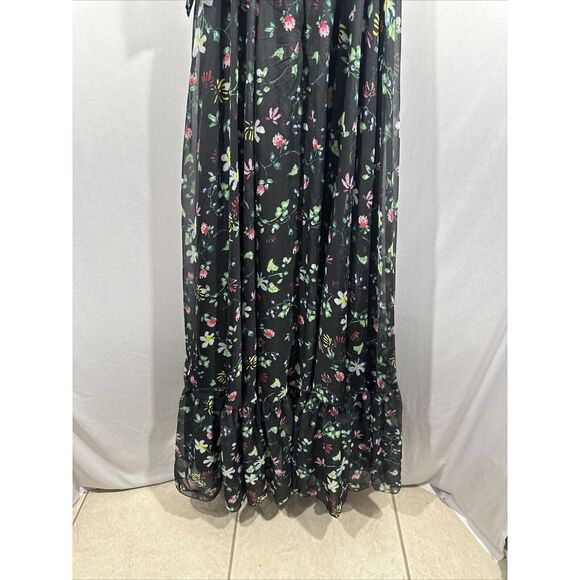 NWT $598 MAC DUGGAL [ 6 ] Chiffon Floral Hi Neck Puff Sleeve‎ Gown Black - Picture 15 of 16